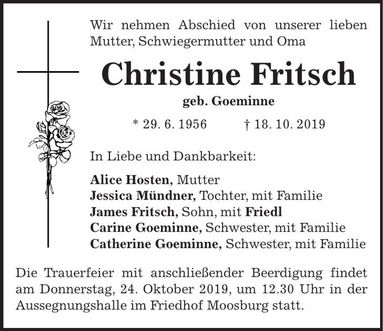 Traueranzeige Christine Fritsch