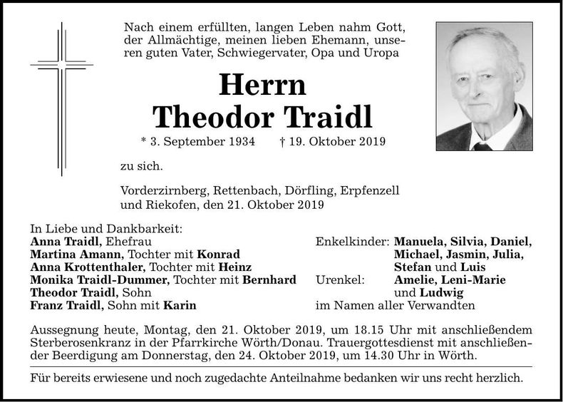 Traueranzeige Theodor Traidl