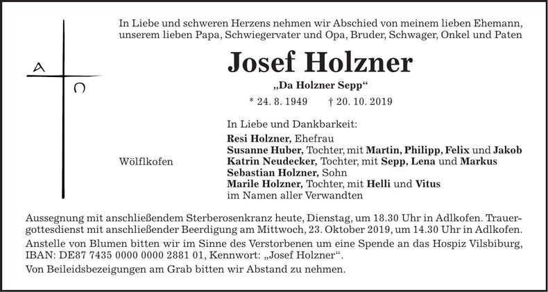 Traueranzeige Josef Holzner