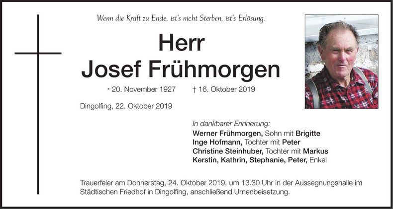 Traueranzeige Josef Frühmorgen