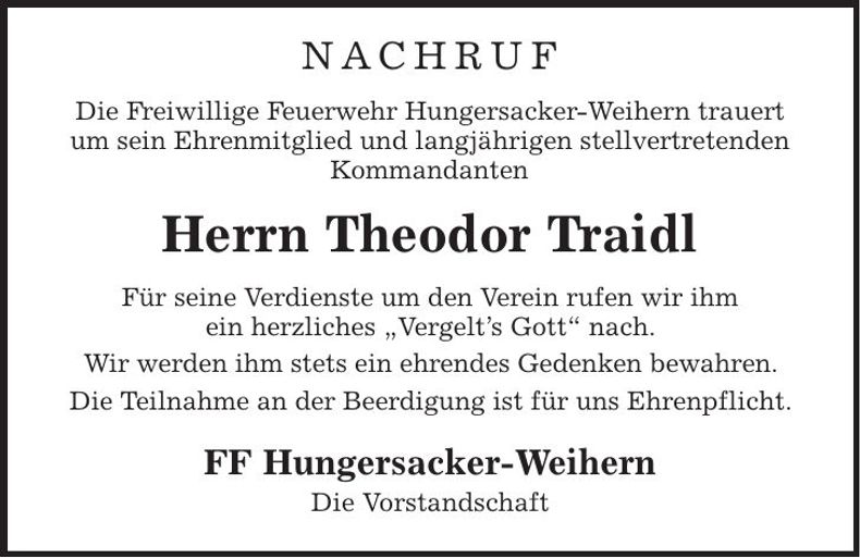 Traueranzeige Theodor Traidl