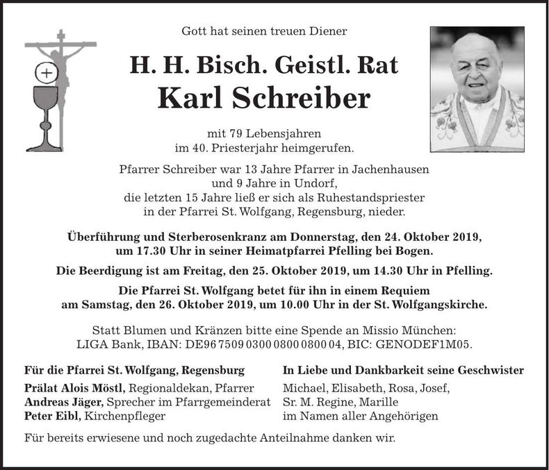 Traueranzeige Karl Schreiber