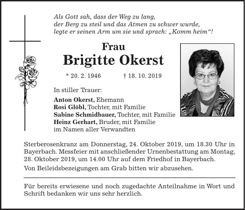 Traueranzeige Brigitte Okerst