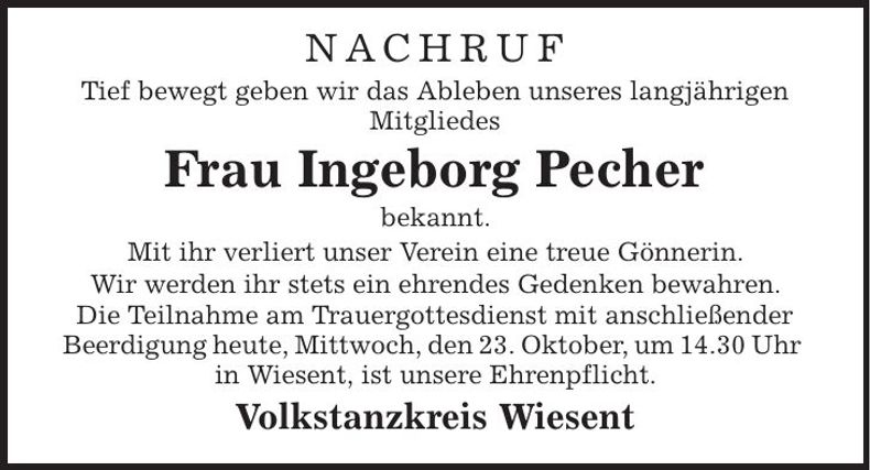 Traueranzeige Ingeborg Pecher