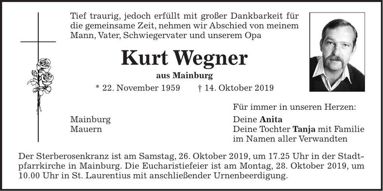 Traueranzeige Kurt Wenger