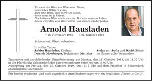 Traueranzeige Arnold Hausladen