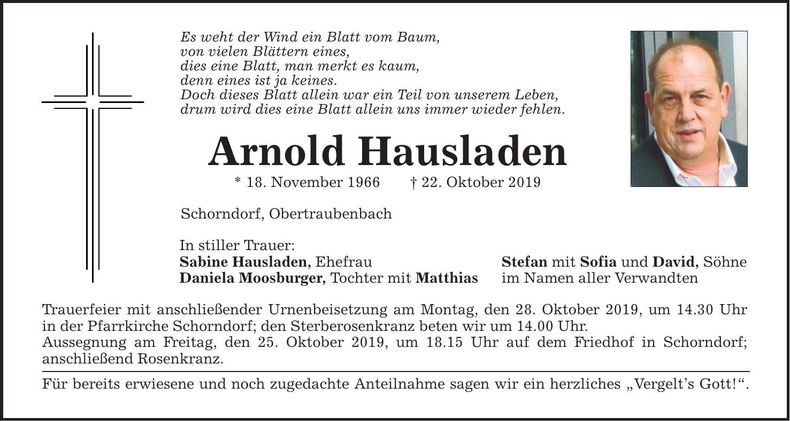 Traueranzeige Arnold Hausladen