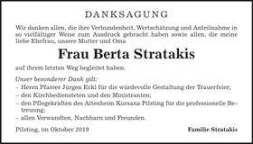 Traueranzeige Berta Stratakis