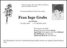 Traueranzeige Inge Grabs