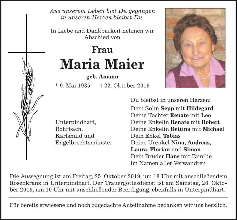 Traueranzeige Maria Maier