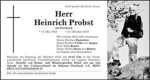 Traueranzeige Probst Heinrich