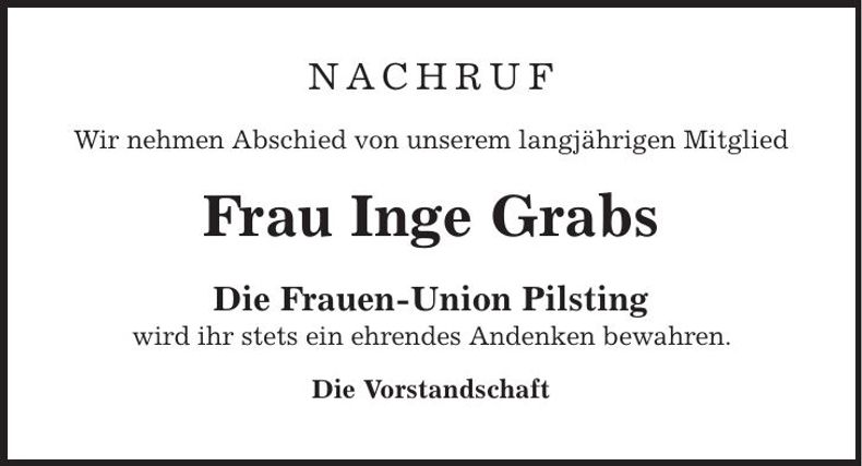 Traueranzeige Inge Grabs