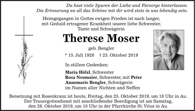 Traueranzeige Therese Moser