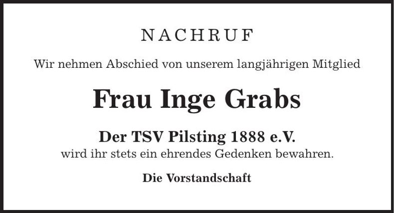 Traueranzeige Inge Grabs