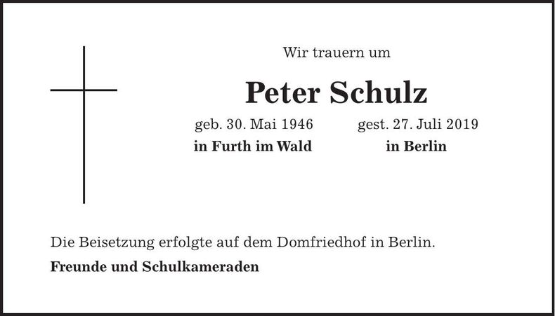 Traueranzeige Peter Schulz
