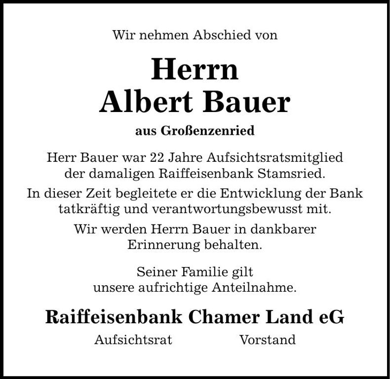 Traueranzeige Albert ¿Bauer
