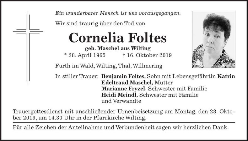 Traueranzeige Cornelia Foltes