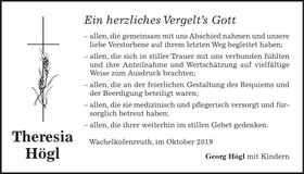 Traueranzeige Theresia Högl