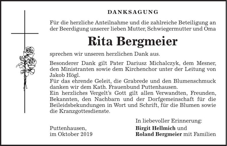 Traueranzeige Rita Bergmeier