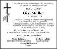 Traueranzeige Gisi Müller