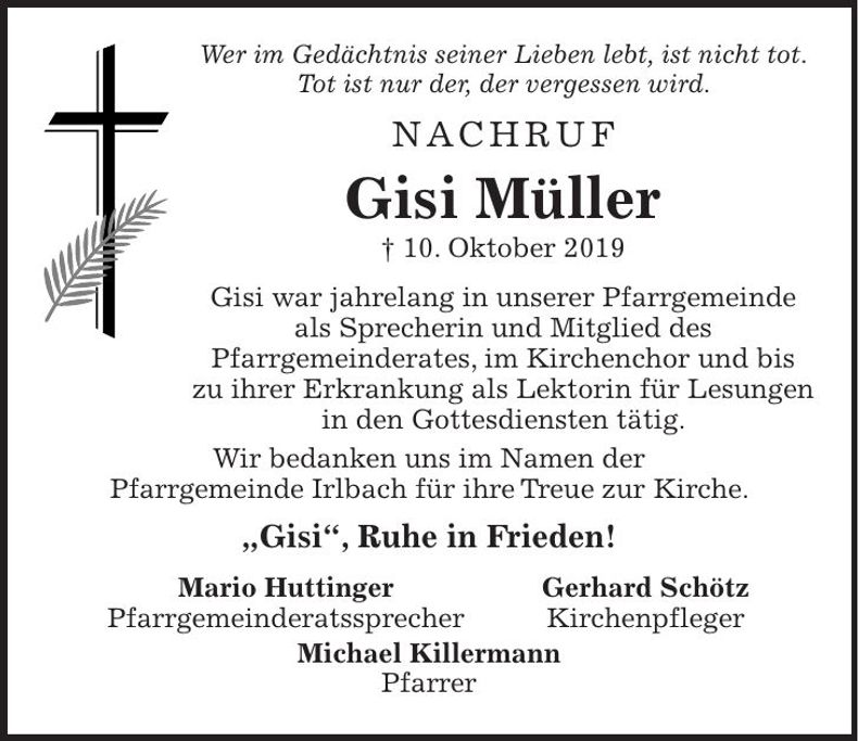 Traueranzeige Gisi Müller