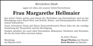 Traueranzeige Margarethe Hellmaier