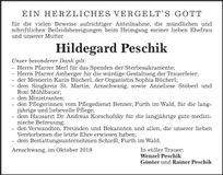 Traueranzeige Hildegard Peschik