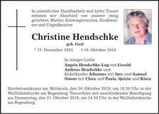 Traueranzeige Christine Hendschke