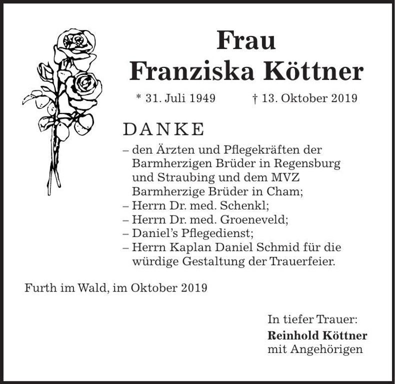 Traueranzeige Franziska Köttner