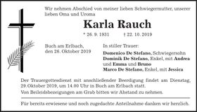 Traueranzeige Karla Rauch