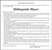 Traueranzeige Hildegunde Mayer