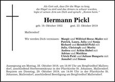Traueranzeige Hermann Pickl