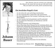 Traueranzeige Johann Bauer