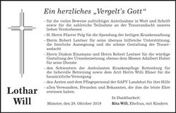 Traueranzeige Lothar Will