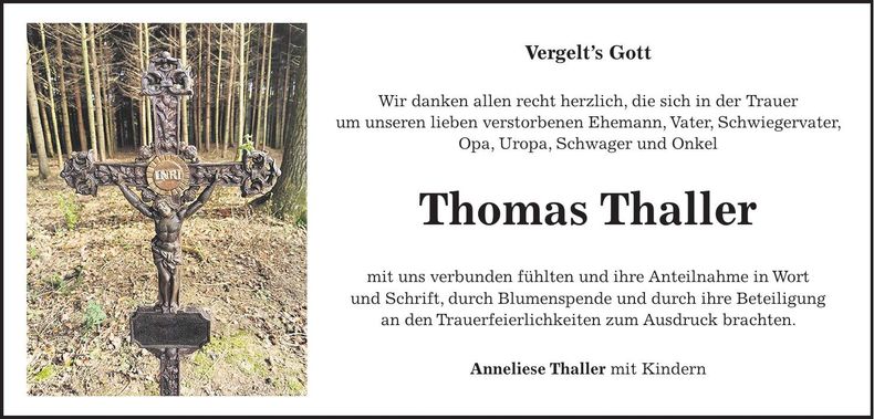 Traueranzeige Thomas Thaller