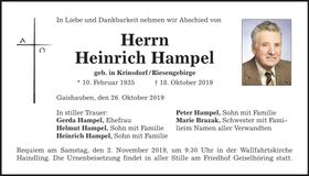 Traueranzeige Heinrich Hampel