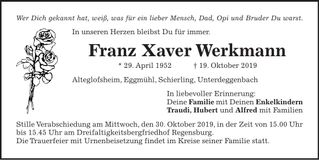 Traueranzeige Xaver Werkmann