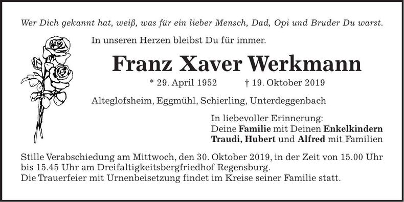Traueranzeige Xaver Werkmann