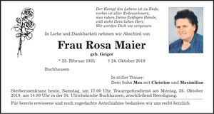 Traueranzeige Rosa Maier