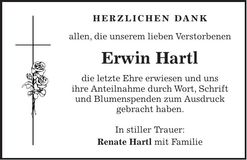 Traueranzeige Erwin Hartl