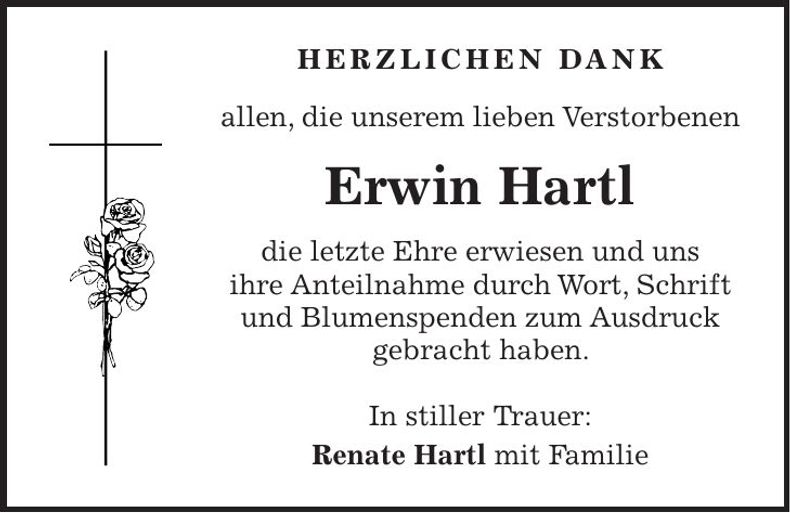 Traueranzeige Erwin Hartl