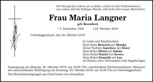 Traueranzeige Maria Langner
