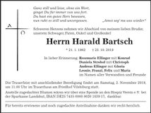 Traueranzeige Harald Bartsch