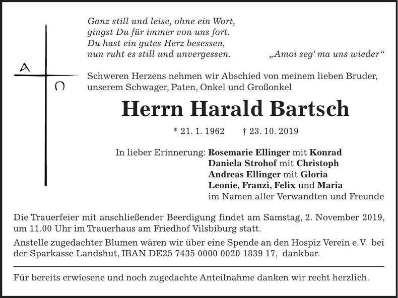 Traueranzeige Harald Bartsch