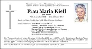 Traueranzeige Maria Kiefl