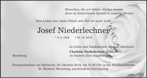 Traueranzeige Josef Niederlechner