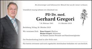 Traueranzeige Gerhard PD Dr. med. Gregori