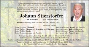 Traueranzeige Johann Stierstorfer