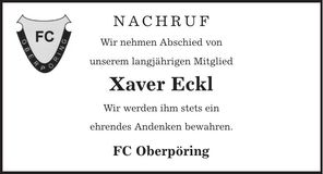 Traueranzeige Xaver Eckl