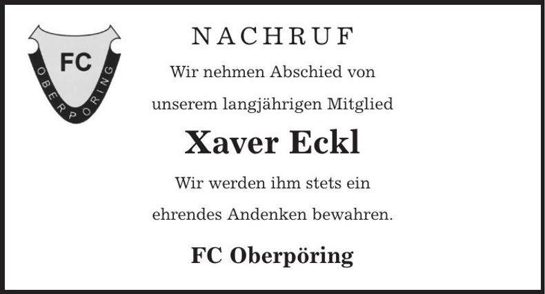 Traueranzeige Xaver Eckl